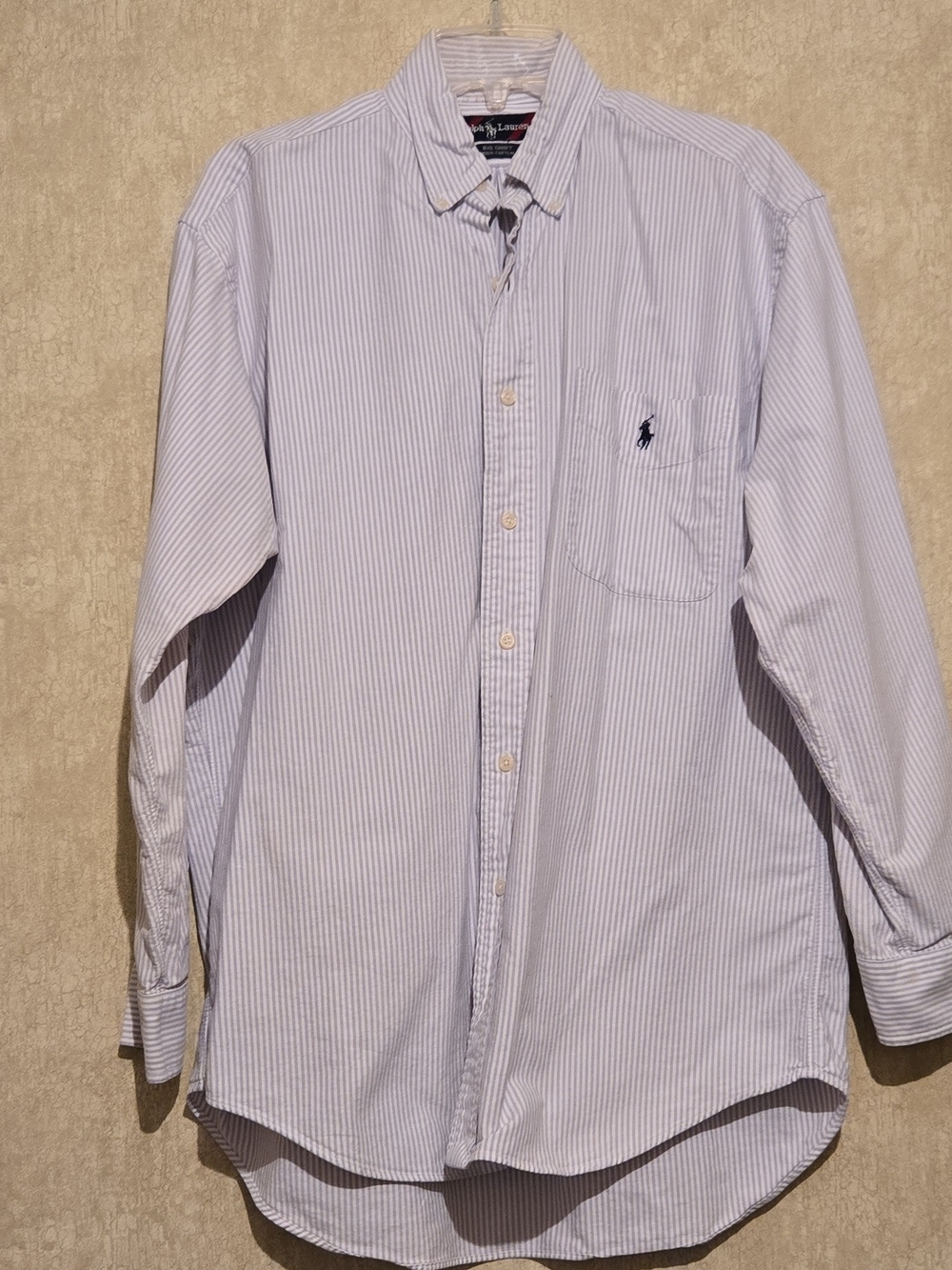 Vintage Ralph Lauren Men’s Light Purple & White Thin Stripe Button-Down Shirt